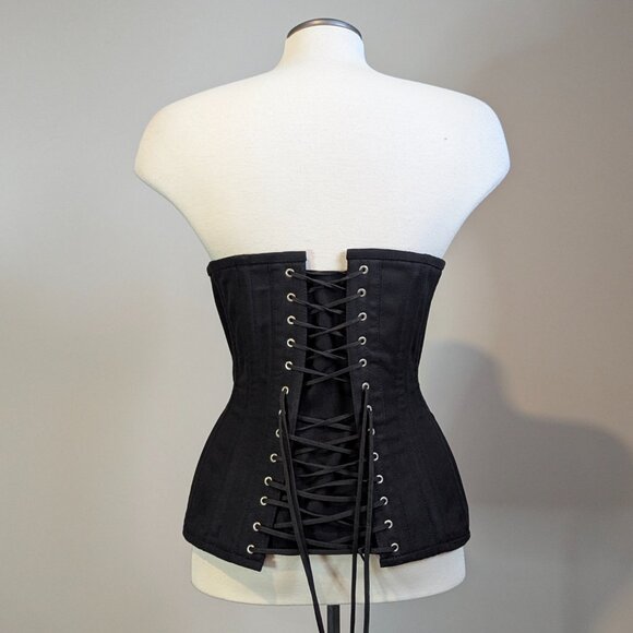 Black Cotton Steel Boned Underbust Corset Lace Up - Picture 3 of 10